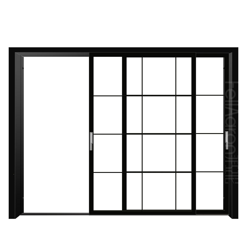 定制厨房窄边隔断双轨移门古达定做黑色钛镁铝合金隔音玻璃上吊轨推拉门