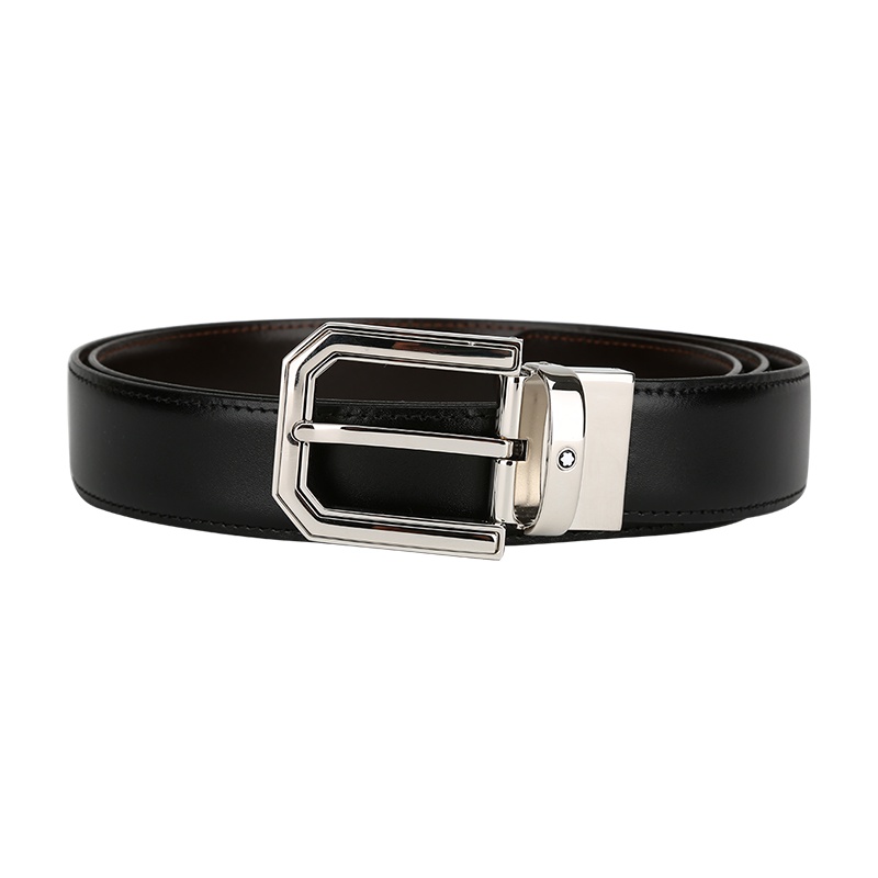 MONTBLANC万宝龙 经典系列黑色/棕色双面白星矩形针扣式皮带/腰带 111092