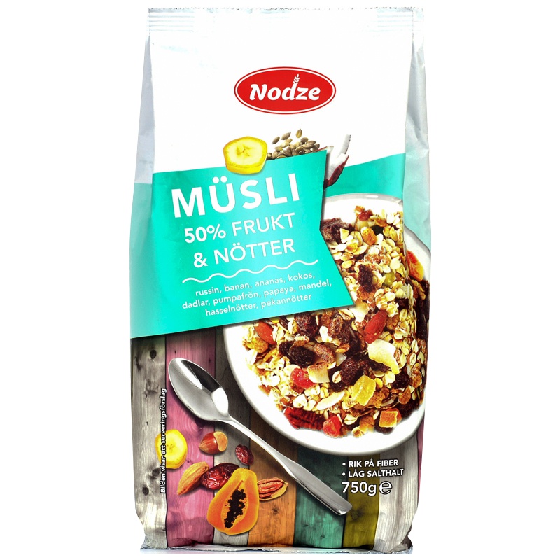 [含50%水果]诺姿(Nodze)50%水果坚果仁即食麦片 750g/袋 谷物早餐 水果坚果麦片 进口食品 瑞典进口