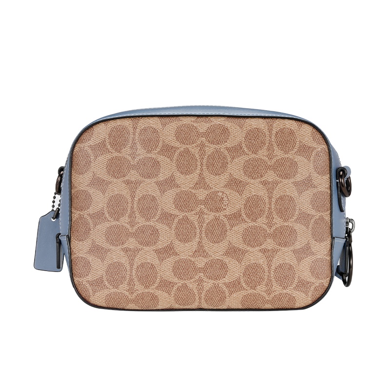 蔻驰 COACH 奢侈品 女士专柜款皮革单肩斜挎包小号卡其拼蓝色 31208 B4NQ5