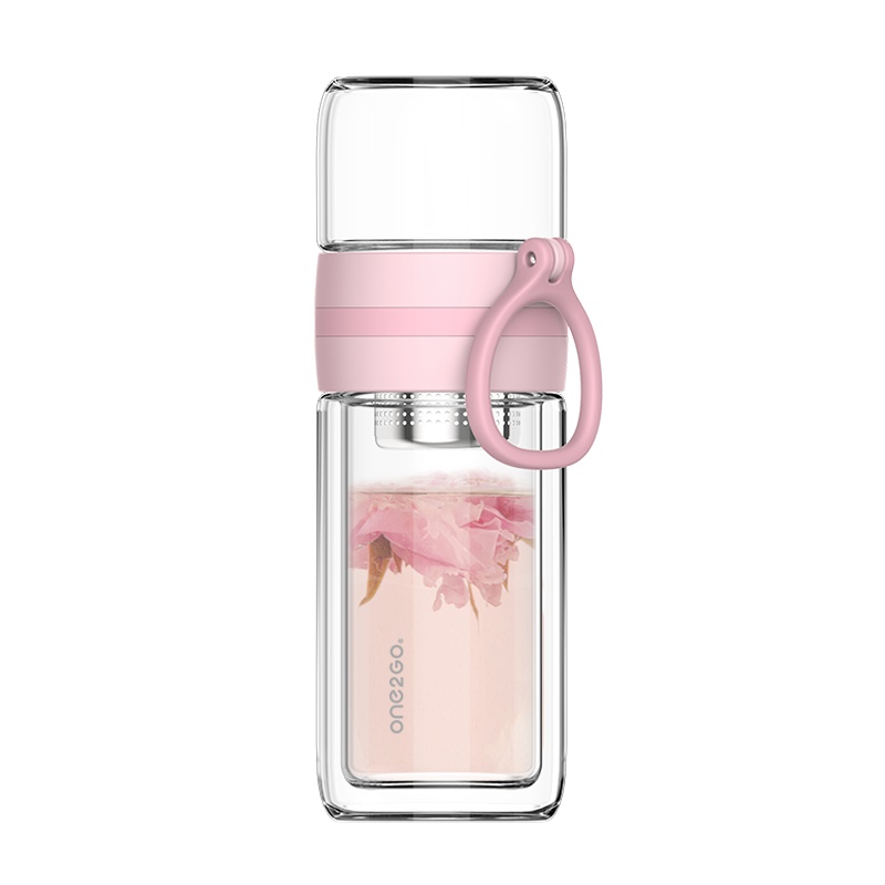 ONE2GO 茶水分离杯双层玻璃杯女士泡茶杯花茶杯创意便携水杯子随手杯