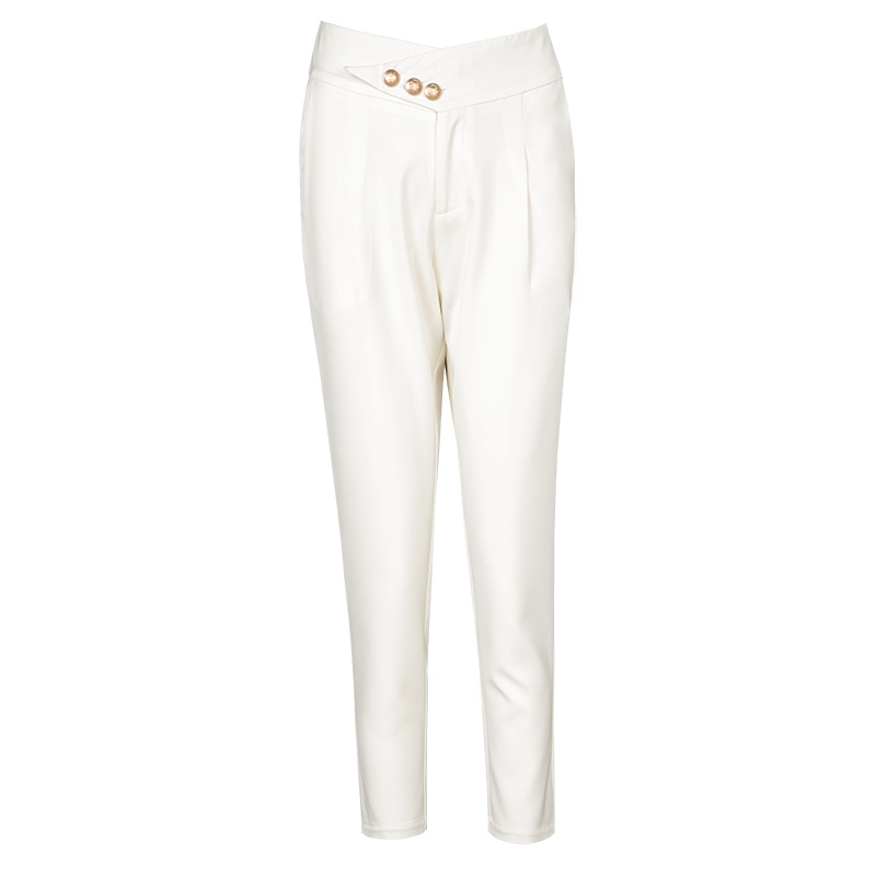 晚白2021春季新品通勤简约纯色百搭高腰时尚常规西裤休闲裤长裤女