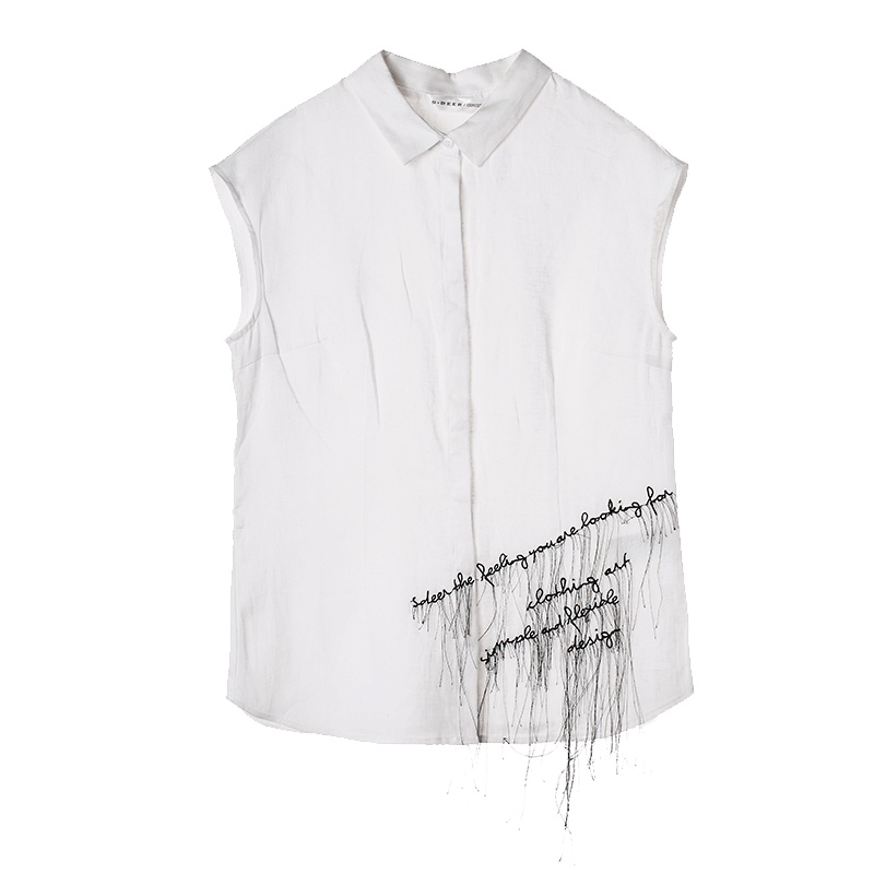 sdeer圣迪奥设计感字母绣花无袖圆摆衬衫S17280675