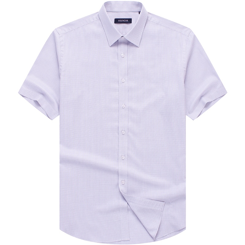 Youngor/雅戈尔男装商务正装纯棉面料 DP免烫 时尚格纹紫色格纹衬衫068KJA