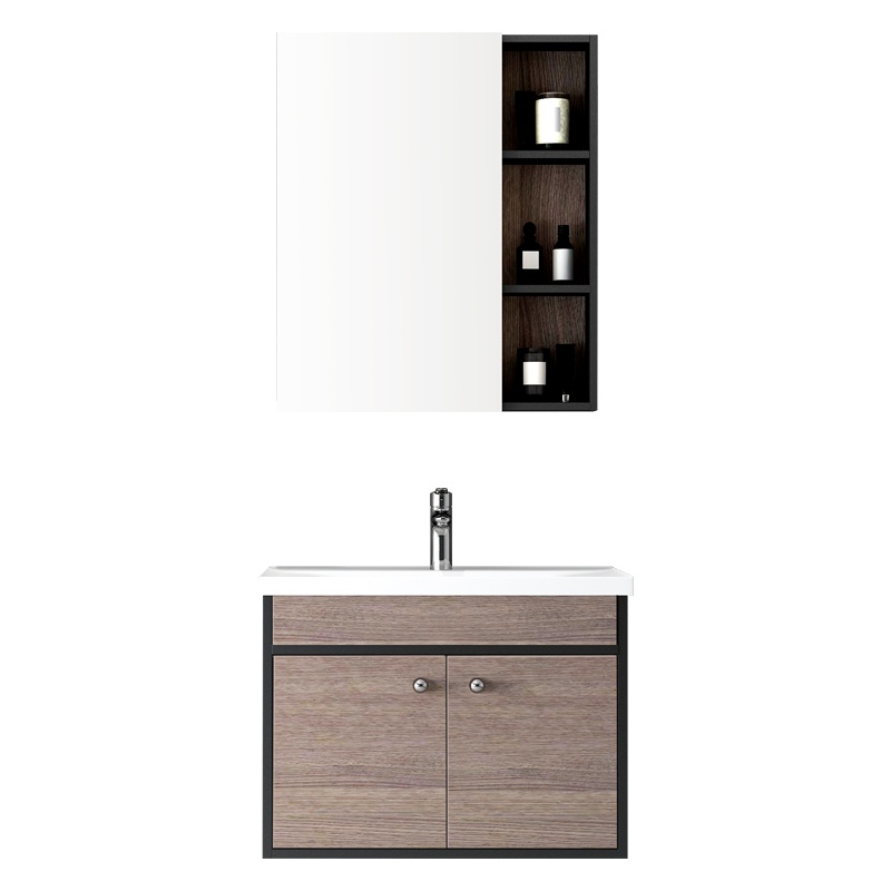 安华卫浴（ANNWA)北欧工业风挂墙式生态实木浴室柜洗漱台洗脸盆双开门镜柜浴室柜套装组合