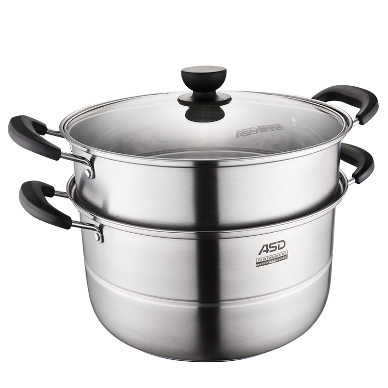 爱仕达(ASD)锅蒸锅大号家用304不锈钢蒸笼双层32CM燃气电磁炉通用三层复底蒸馒头蒸馍蒸鱼锅二层大商用ZS32C1J