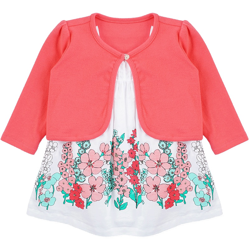 婴姿坊春装童装女童纯色小披肩连衣裙两件套短袖公主套装