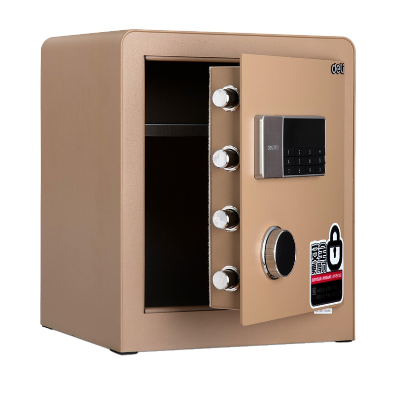 得力deli4078A保险柜密码办公全钢入墙小型迷你家用床头柜电子保管箱金色