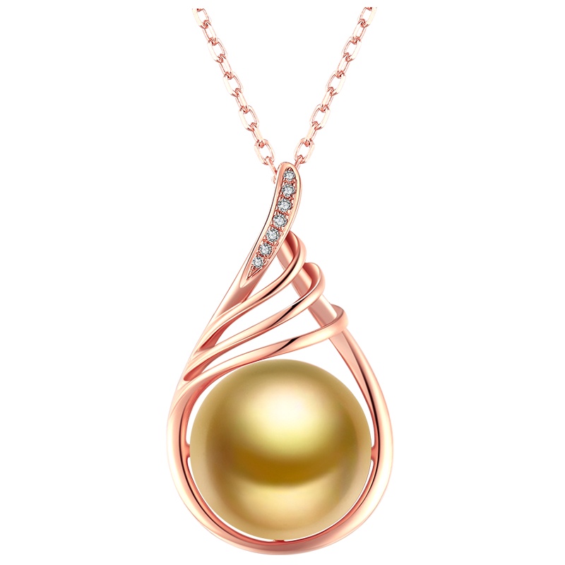 佰色传情12-13mm强光海水珍珠南洋金珠吊坠18K金钻石送长辈送朋友女礼物生日节日礼物母亲节