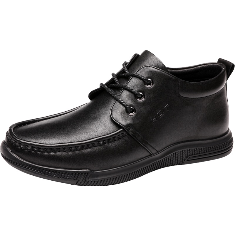 红蜻蜓男鞋冬季新款真皮商务休闲皮鞋男防滑加绒保暖高帮棉鞋