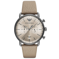 阿玛尼(Emporio Armani)手表 石英表 男士计时石英手表 卡其色皮带 AR11107