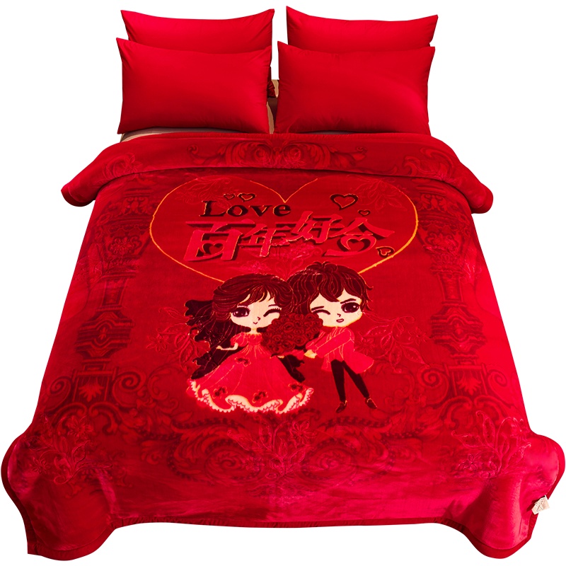 唛乐斯Mallas2020年新款加大婚庆毛毯超柔双层双面云毯中国风传统婚庆大红保暖毛毯