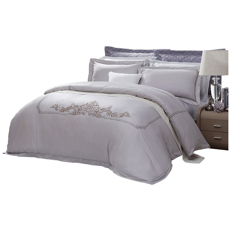 富安娜(FUANNA)家纺简约床上四件套60支长绒棉全棉纯棉贡缎酒店风套件被套双人