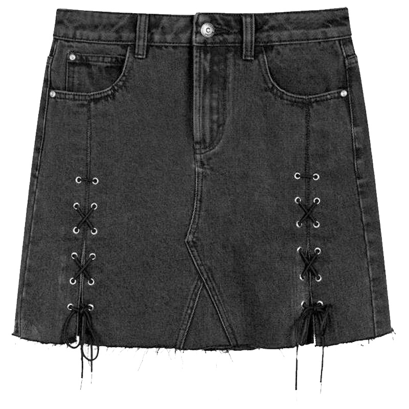 【专柜同款】黑色裙子拉夏贝尔春装牛仔包裙冬短裙包臀a字一步裙女士10015498