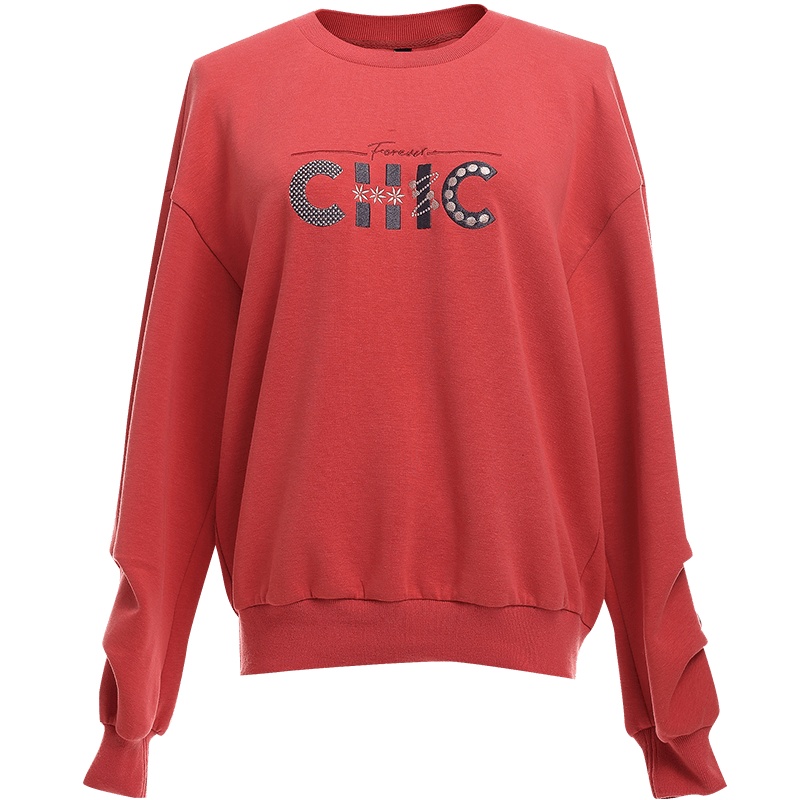 欧昵雪减龄休闲套头圆领字母绣花宽松卫衣女显瘦上衣