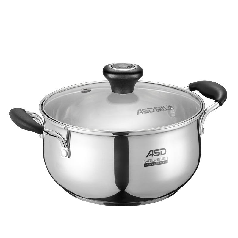 爱仕达(ASD) 家用304不锈钢汤锅煤气电磁炉通用煮面锅22CM加厚儿童辅食锅炖锅双耳锅煮锅拉面锅焖锅TS22B1WG