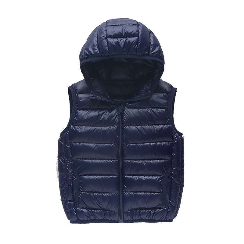 拉里宝贝儿童轻薄连帽羽绒背心马甲男女宝宝无袖连帽轻薄羽绒服马甲背心秋冬外套宝宝轻薄羽绒服春秋白鸭绒连帽羽绒服外套