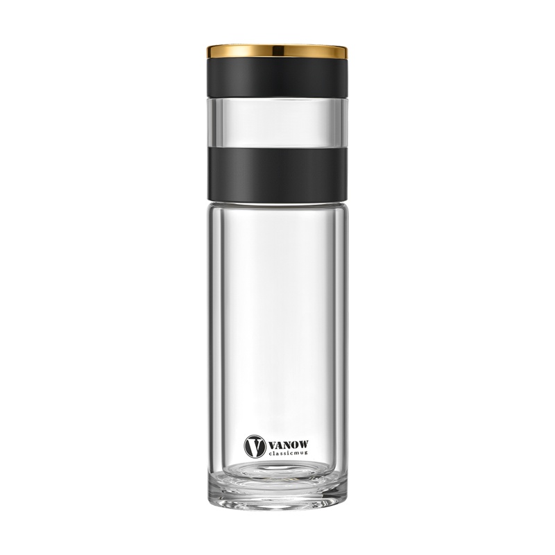 英国Vanow智能玻璃杯[智能测温]高硼硅双层防爆水杯茶水分离水杯子便携男女士商务杯子定制泡茶杯 VO-PN-350