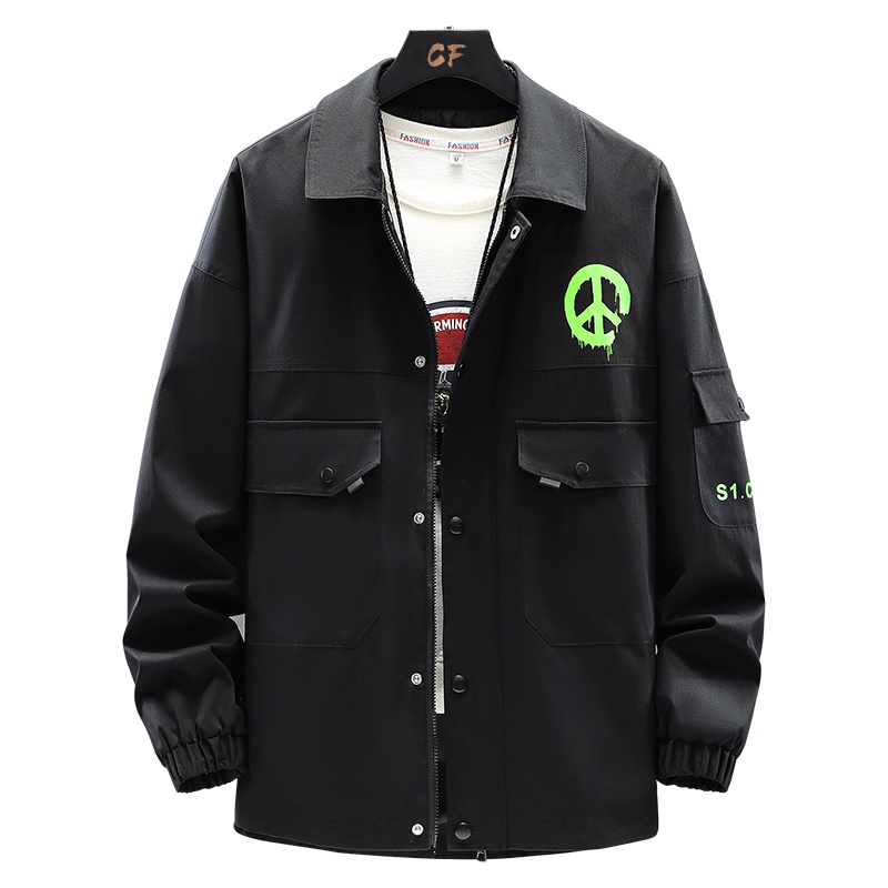 PMMP大码夹克春秋季男士工装韩版潮流加肥加大胖子翻领男潮牌外套