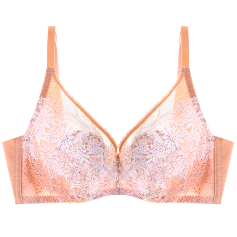 依曼丽薄款大码蕾丝文胸 薄款性感无痕透气刺绣记忆钢圈聚拢内衣