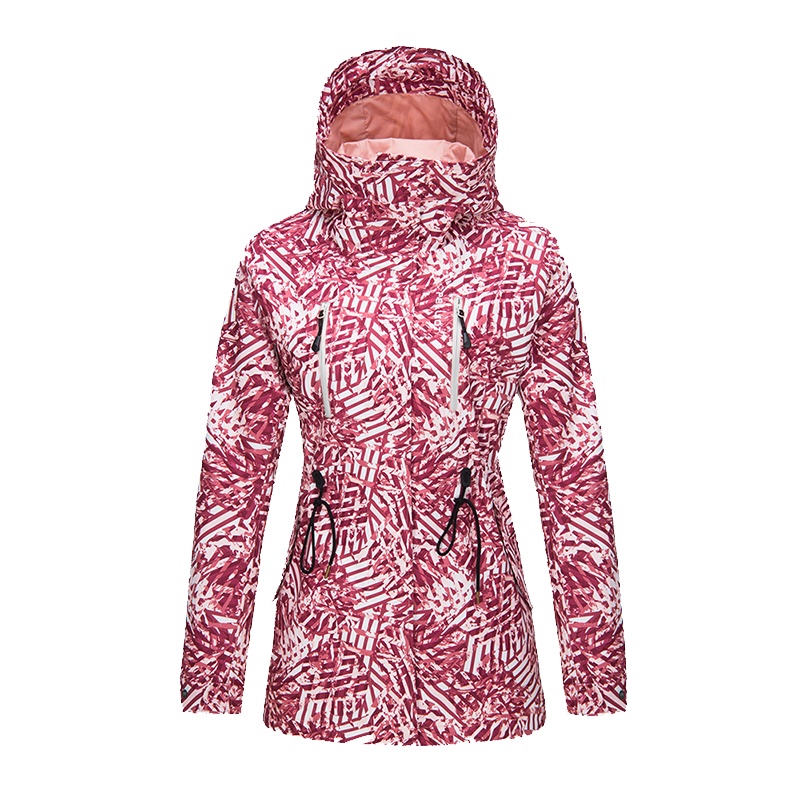 伯希和户外单层冲锋衣女士春秋潮牌印花中长款防风涤纶透气耐磨防水保暖外套