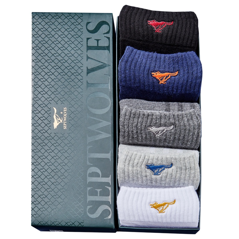 七匹狼 5双装舒适休闲春夏全棉抗菌运动风男袜袜子男