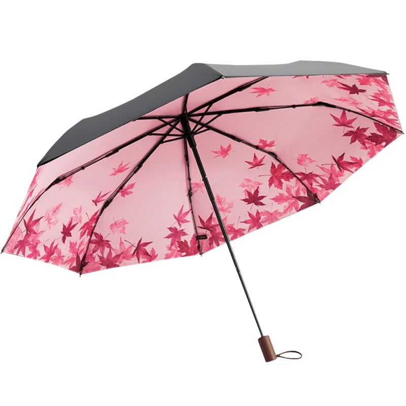 蕉下莲町防晒小黑伞折叠晴雨伞女防紫外线太阳遮阳伞 枫摇[木质手柄]