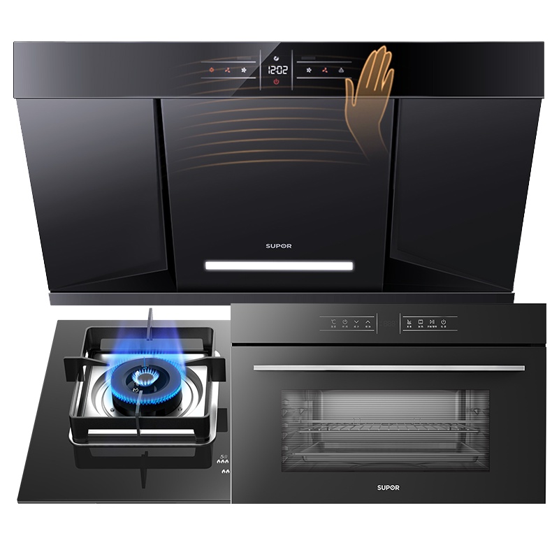 苏泊尔(SUPOR)NJ58+B30抽吸油烟机燃气灶蒸烤一体机套装双翼瞬吸挥手智控自动清洗20立方(天然气)