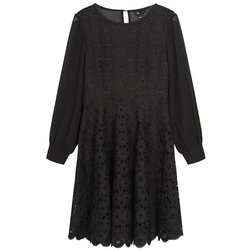 7M莫丽菲尔秋季女装蕾丝连衣裙小性感透视长袖洛丽塔裙子70009230