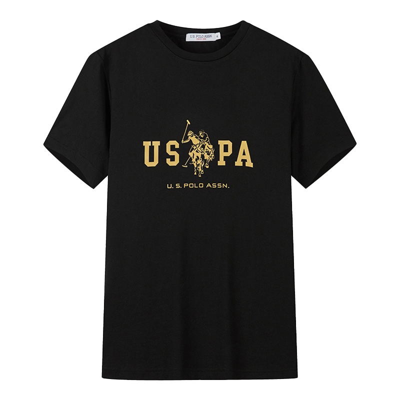 USPOLO ASSN（100%棉）夏季新款男士潮牌运动短袖T恤衫宽松休闲时尚简约圆领印花图案上衣