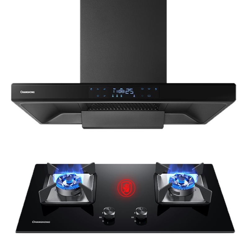 长虹F31+C03液化气欧式抽油烟机燃气灶套餐家用顶吸式厨房大吸力套装自动清洗吸油烟机