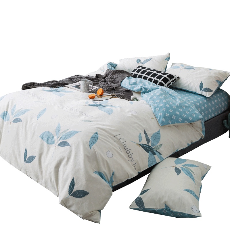 恒源祥家纺全棉斜纹印花四件套床上用品简约床品套件被套床单枕套纯棉 1.5/1.8米床