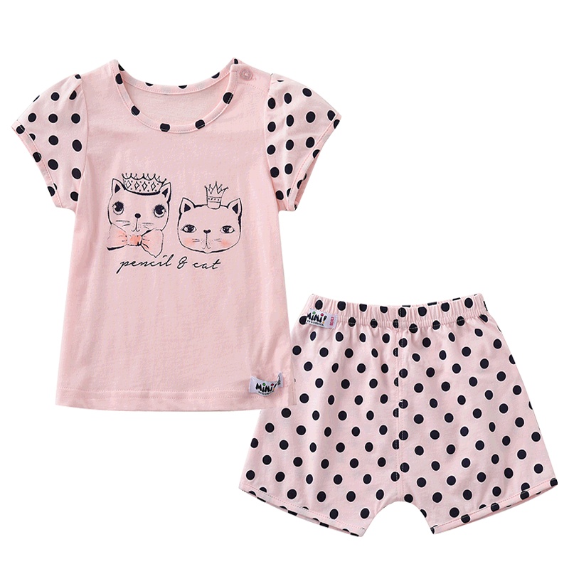 铅笔俱乐部2019夏装新款儿童洋气两件套女童短袖纯棉家居服套装