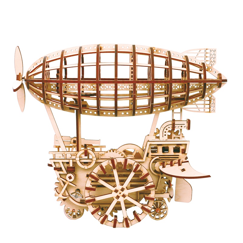 若态若客齿轮之械 木质机械传动模型3d立体拼插拼图创意diy手工拼装模型玩具男孩 LK702空之戟飞艇