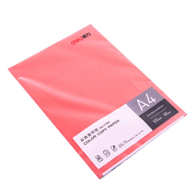 得力7758 企业定制 80gA4彩色复印纸 彩色打印纸手工制作折纸卡纸 /300张红色
