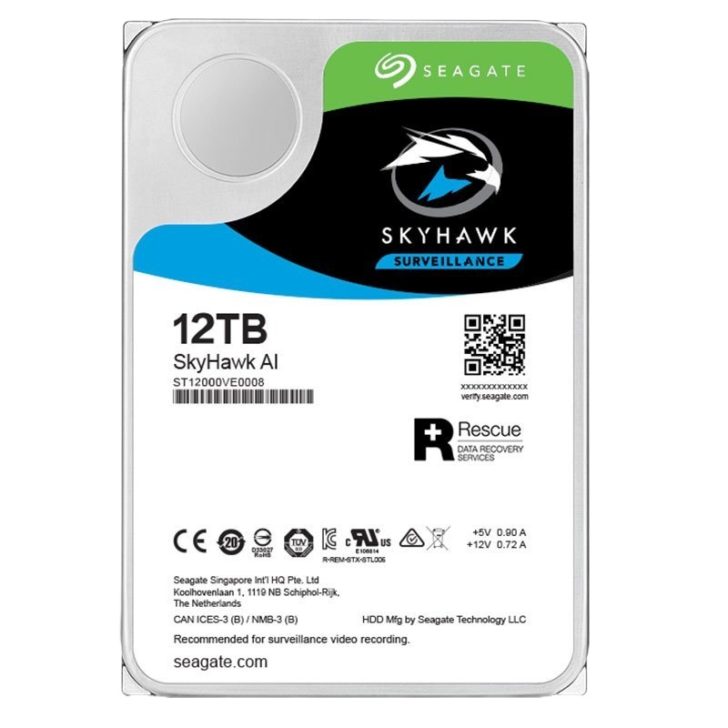 希捷12TB 256MB 7200RPM 监控级硬盘SATA酷鹰SkyHawk AI系列(ST12000VE0008)