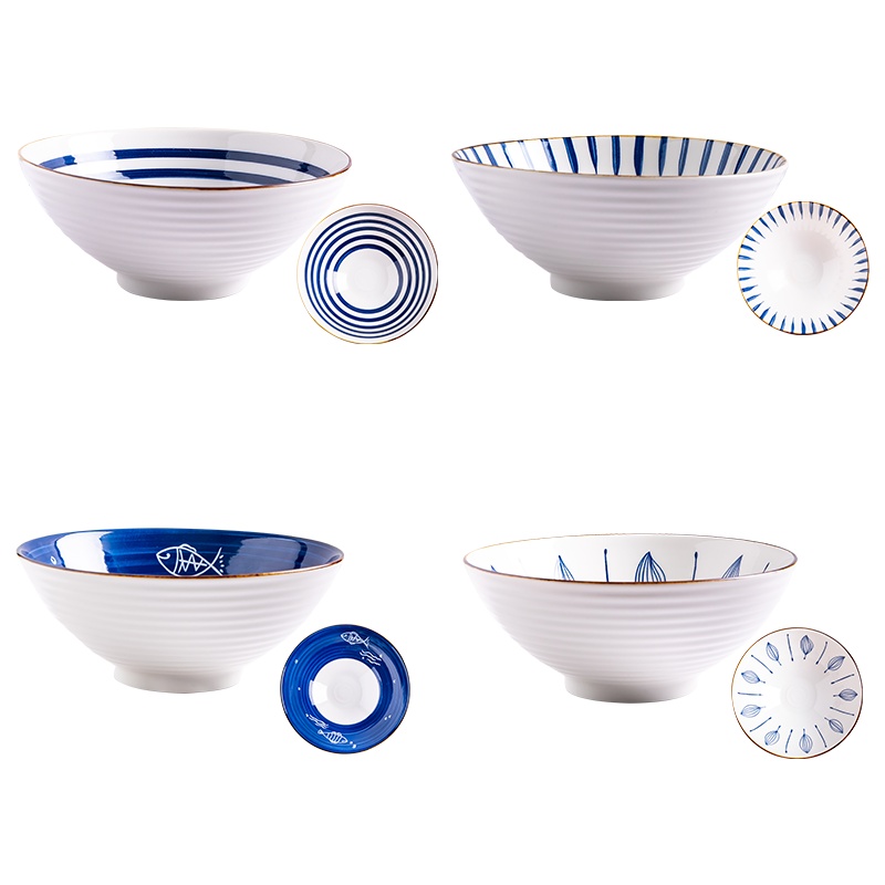 麦可可 日式拉面碗家用景德镇陶瓷餐具大号泡面碗创意面条碗(4个装) 8英寸--4个装