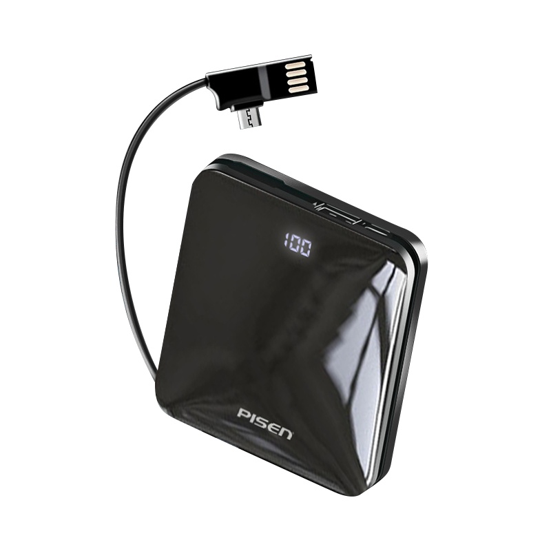 品胜10000毫安时自带线充电宝轻薄小巧便携镜面双入双出移动电源苹果12Pro华为oppo小米10vivo通用 D72黑