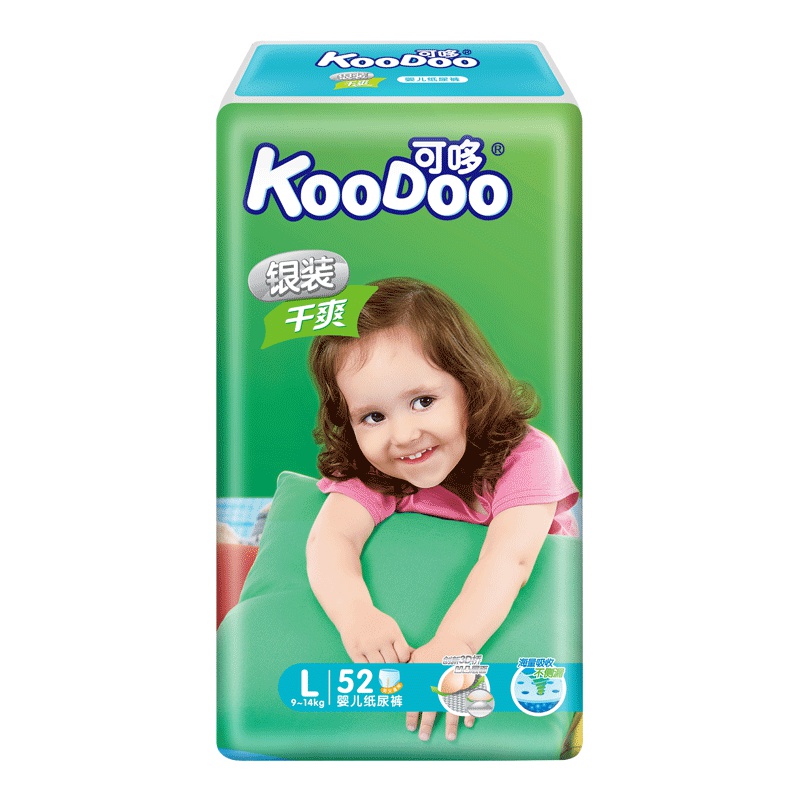 可哆(KooDoo)纸尿裤 银装干爽婴儿尿不湿 大号L码52片[9-14kg]