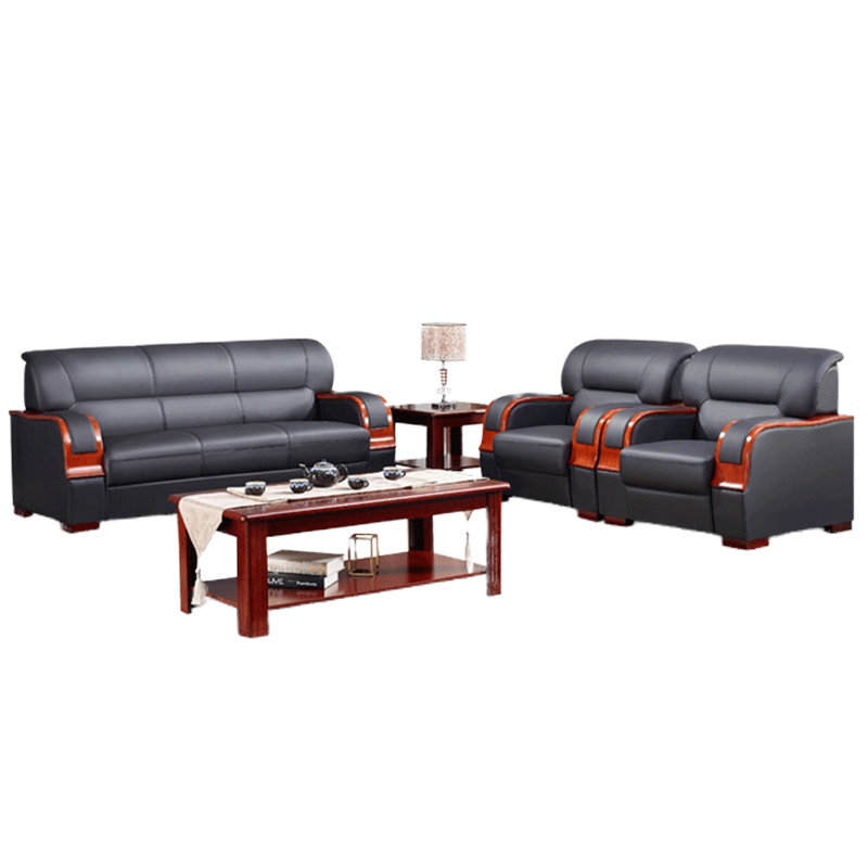 鑫金虎 办公沙发简约现代会客区家具商务会议洽谈接待室真皮沙发组合套装