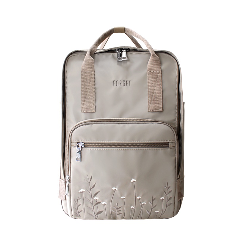 花间公主forget百搭休闲2021新刺绣旅行尼龙帆布双肩背书电脑女包