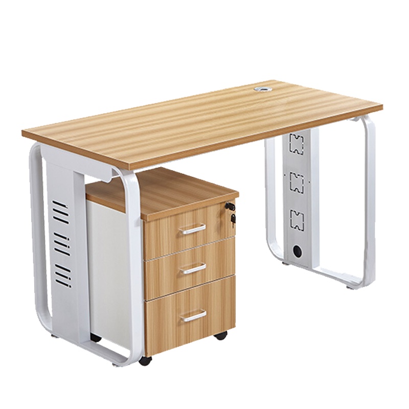 尚艺 员工位 2人位并排+柜 胡桃色 白钢架 二人位并排