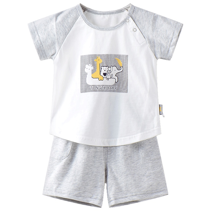 童泰TONGTAI婴童套装夏季婴儿纯棉短袖套装6-24个月-3岁宝宝肩开半袖短裤两件套儿童通用100cm