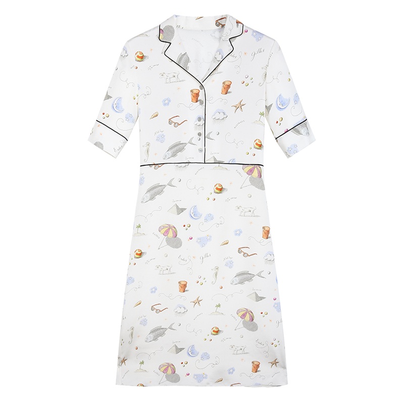 鄂尔多斯ERDOS春夏睡衣风letan手绘印花女连衣裙