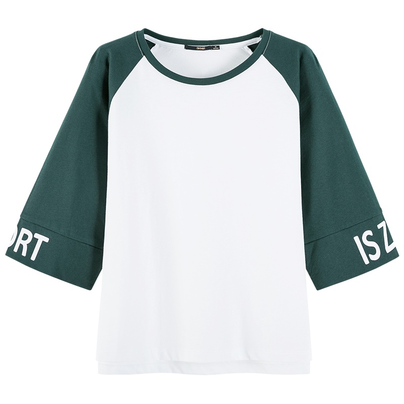 森马T恤女年轻春装圆领撞色字母印花chic七分袖学生短袖女ins潮流