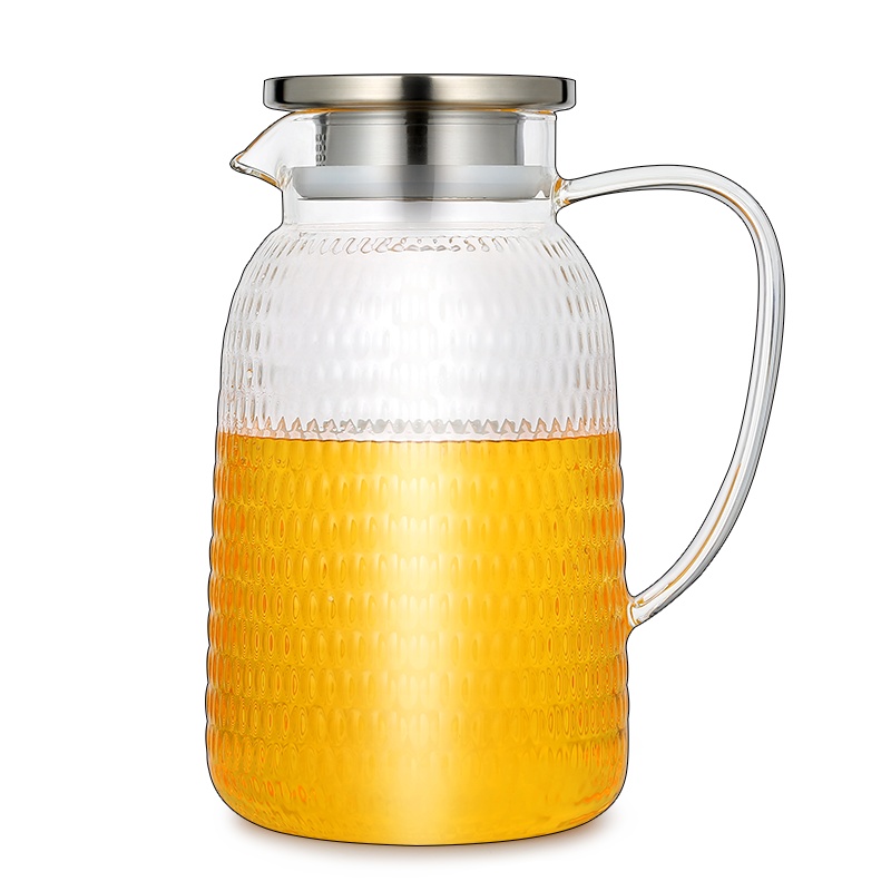 常生源 玻璃凉水壶 大容量冷水壶锤纹耐高温加厚高硼硅明火加热花茶果汁热饮 雅致凉水壶1.8L