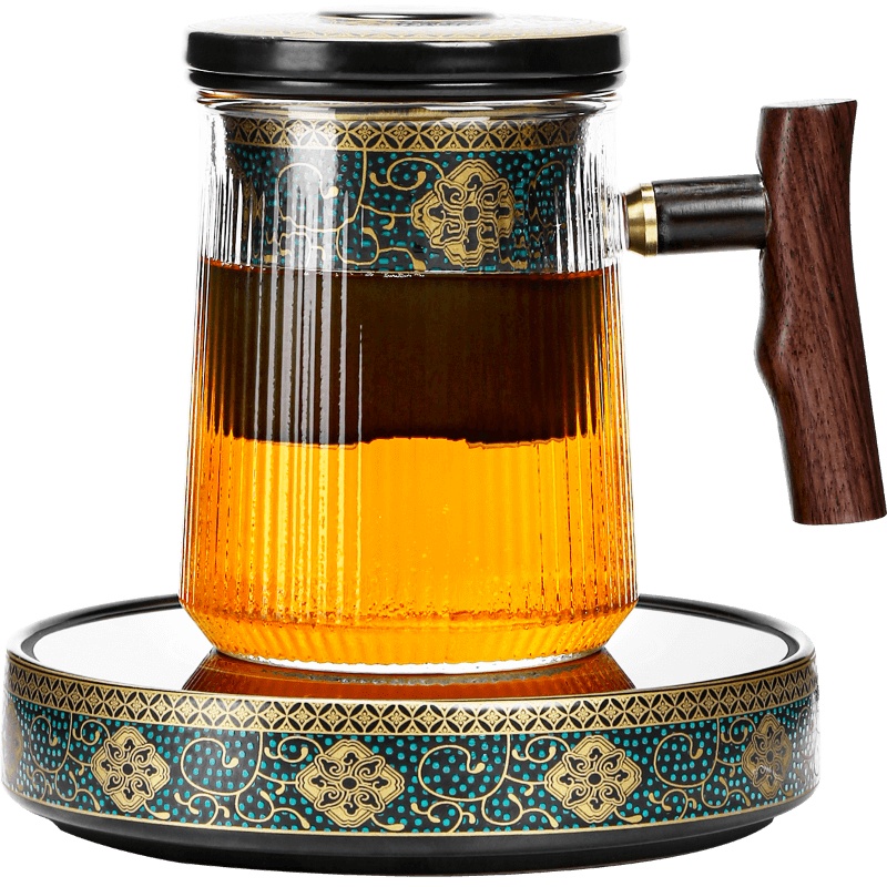 領藝 古韵玻璃璃泡茶杯茶水分离带盖陶瓷过滤单个人专用家用办公喝水杯子