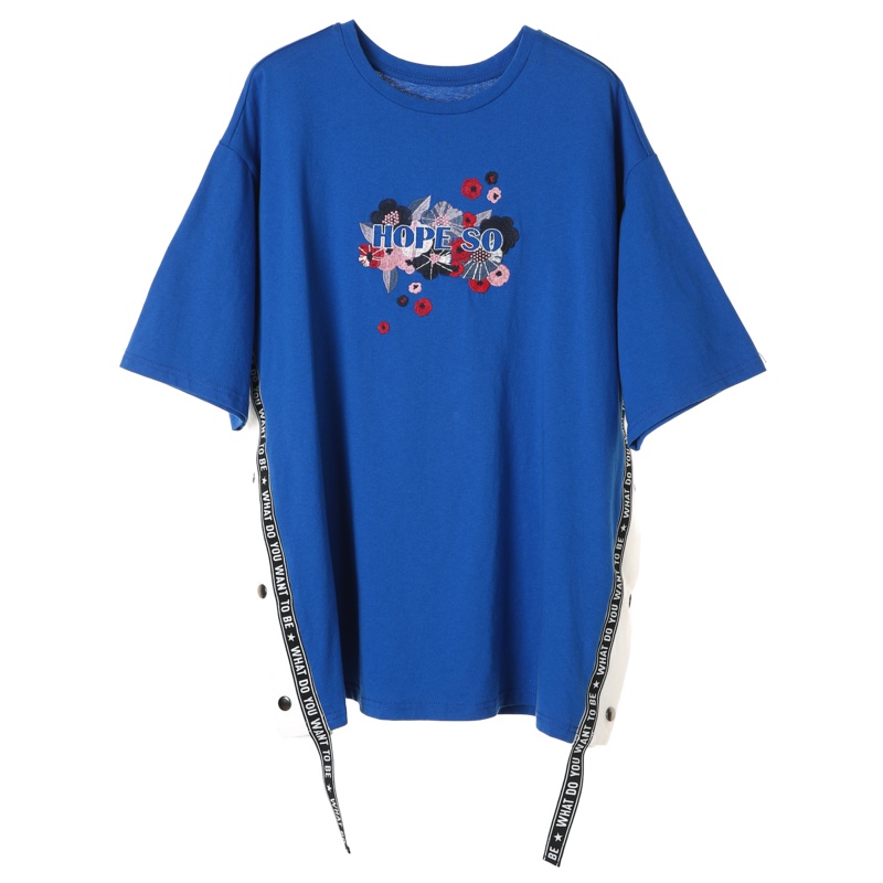 裂帛中袖圆领T恤新款夏装刺绣宽松字母个性潮ins半袖上衣