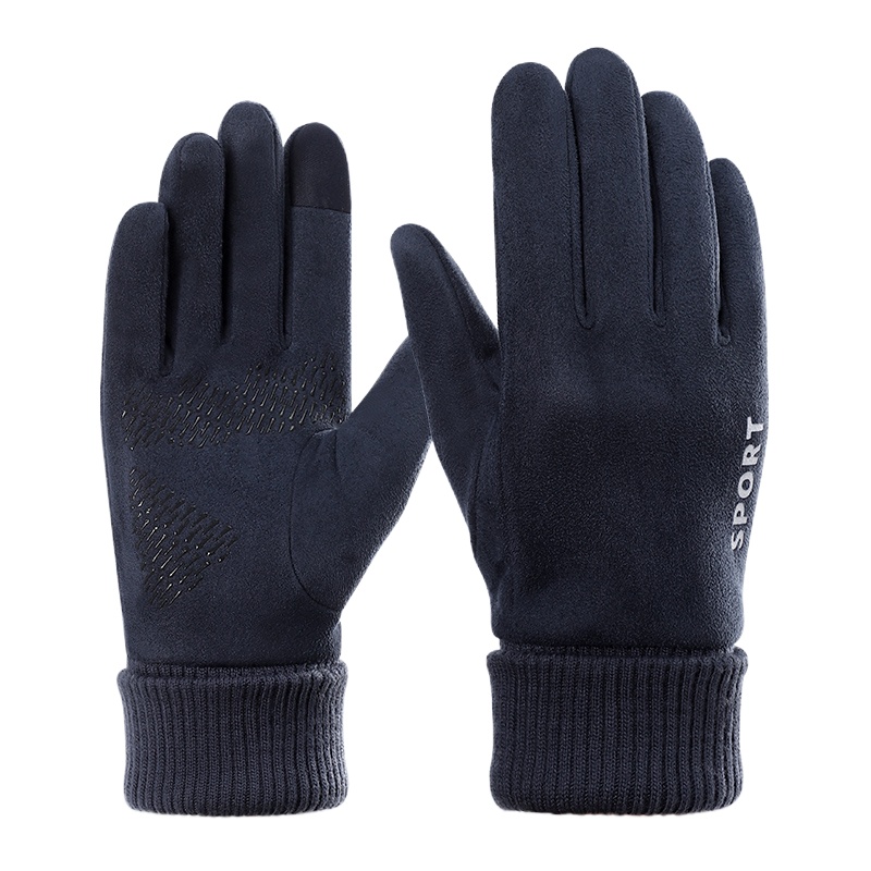 南极人手套男冬季骑行学生保暖加绒防风骑车登山摩托车山地车防寒触屏运动手套N2E8X850011 蓝色