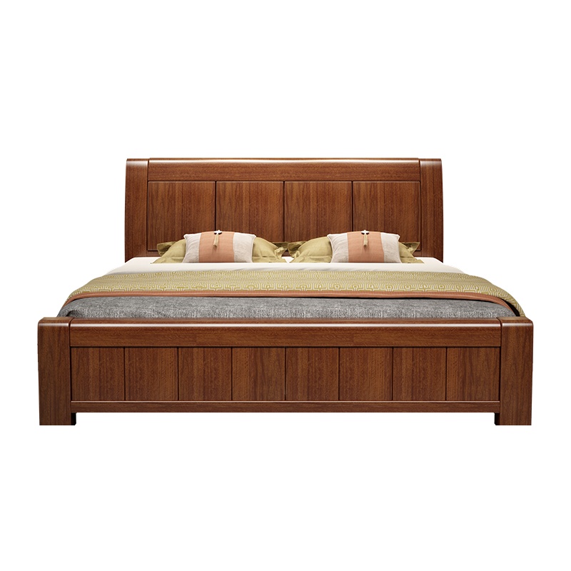 月影梳桐胡桃木实木双人床1.8米简约现代婚床主卧1.5m高箱卧室床